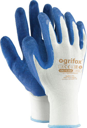 OGRIFOX Rękawice robocze latex niebiesko-białe ox.11.558  rozm.10