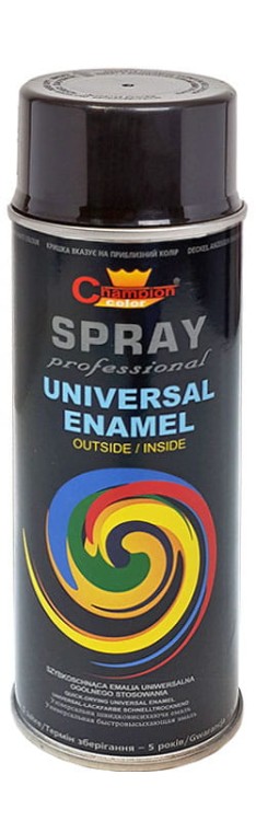 Farba champion uniwersalna 400ml RAL9017 czarna połysk aerozol