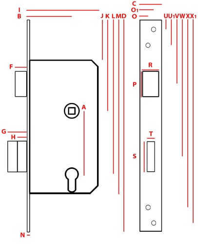 JANIA Zamek wpuszczany bramowy 90/63 lewy na wkład  1