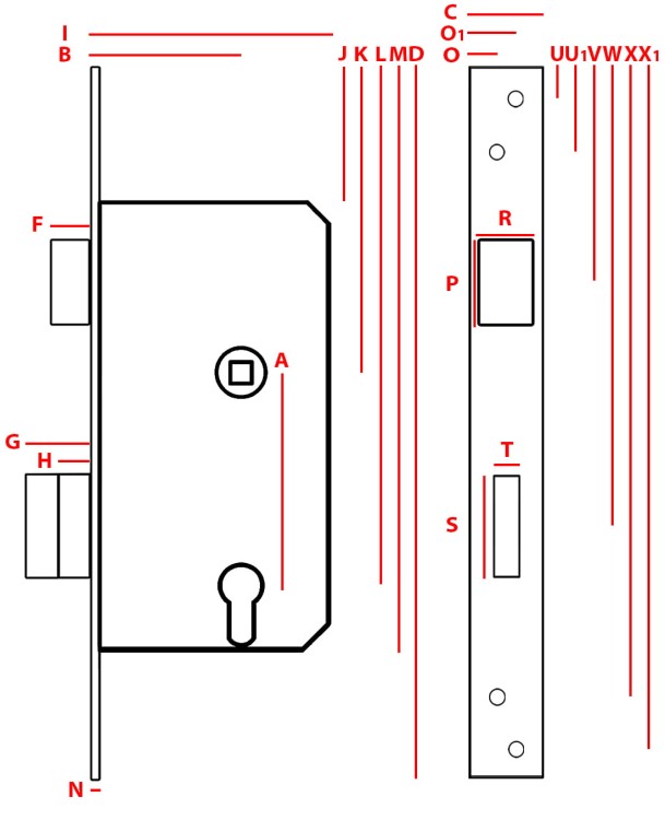 JANIA Zamek wpuszczany bramowy 90/63 lewy na wkład  1