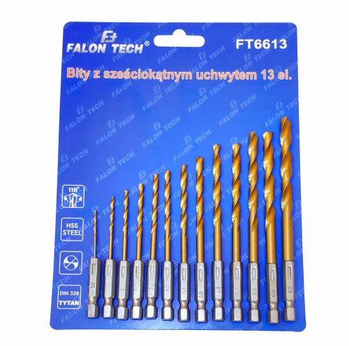 FALON TECH Wiertła tytanowe z sześciokątnym uchwytem zestaw 13el. 1,5-6,5mm FT6613