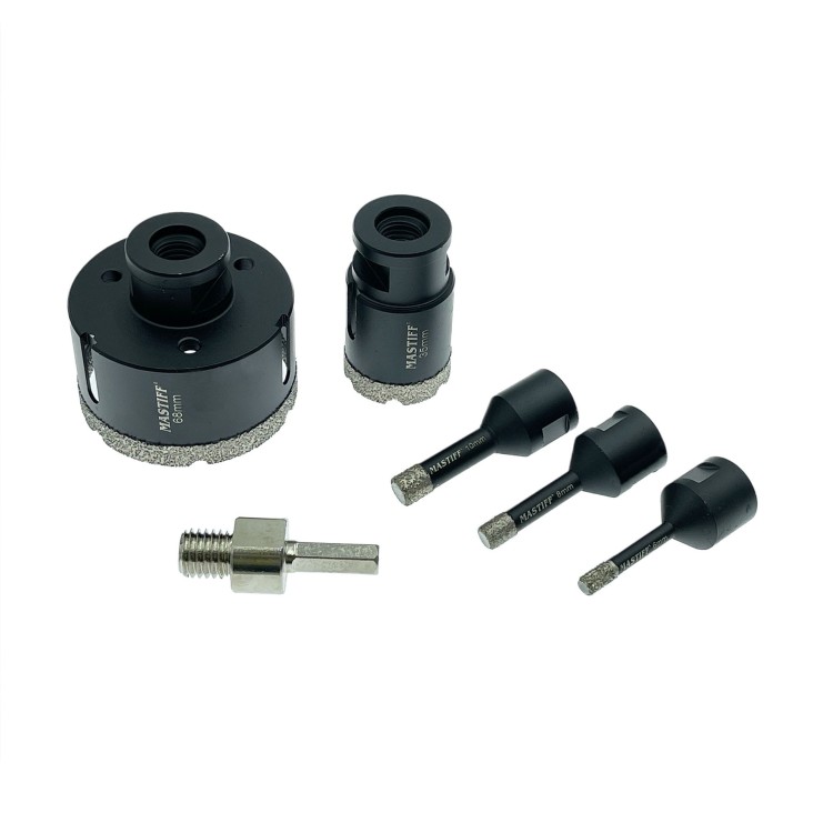 MASTIFF  Otwornice diamentowe do gresu i betonu 5szt. + adapter M14 3/8" MF05GB 1
