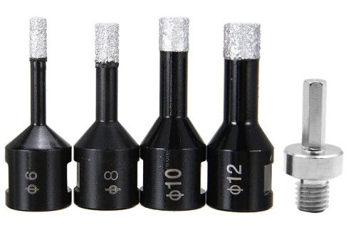 FALON TECH Otwornice diamentowe do gresu i betonu zestaw 4 szt. + adapter M14 3/8" FT04DH 2