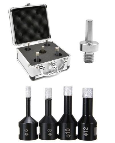 FALON TECH Otwornice diamentowe do gresu i betonu zestaw 4 szt. + adapter M14 3/8" FT04DH 5