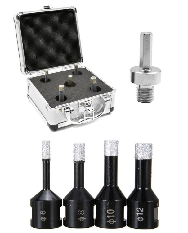 FALON TECH Otwornice diamentowe do gresu i betonu zestaw 4 szt. + adapter M14 3/8" FT04DH 5