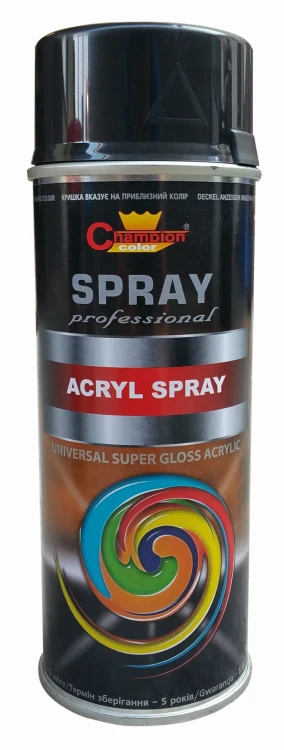 Farba champion acryl 400ml RAL9005 czarny super połysk aerozol
